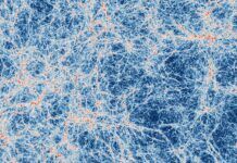 Visualizando el esqueleto universal: evidencia directa de la red cósmica Imagen de una gran región del universo predicha por simulaciones basadas en el modelo cosmológico actual y realizadas con supercomputadoras. En blanco el tenue resplandor del gas presente en los filamentos cósmicos. En la intersección de estos filamentos, en rojo se encuentra el gas dentro de las galaxias, que da origen a nuevas estrellas (Foto: Alejandro Benítez-Llambay/Universidad de Milán-Bicocca).